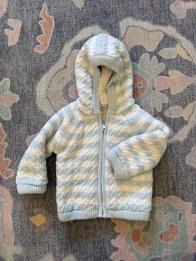 Angel Dear Blue and Cream Striped Hooded Knit Jacket